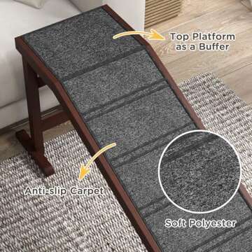 PawHut Dog Ramp for Bed, Pet Ramp for Dogs with Non-Slip Carpet and Top Platform, 74" x 16" x 25", Brown