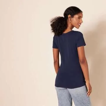 Amazon Essentials Women's Classic-Fit Short-Sleeve Crewneck T-Shirt, Pack of 2, Navy/White, Large