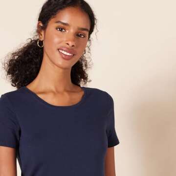 Amazon Essentials Women's Classic-Fit Short-Sleeve Crewneck T-Shirt, Pack of 2, Navy/White, Large