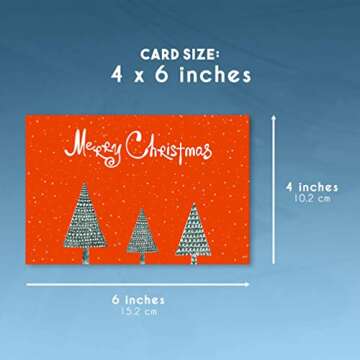 Elegant Christmas Happy Holiday Greeting Cards Bulk Boxed Set of 30, 6 Assorted Winter in Snow Festive Color Design Blank On the Inside, Envelopes and Sealing Stickers Included