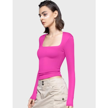 PUMIEY Long Sleeve Shirts for Women Chic Basic Tee Blush