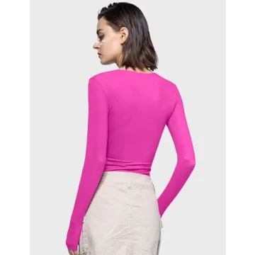 PUMIEY Long Sleeve Shirts for Women Chic Basic Tee Blush