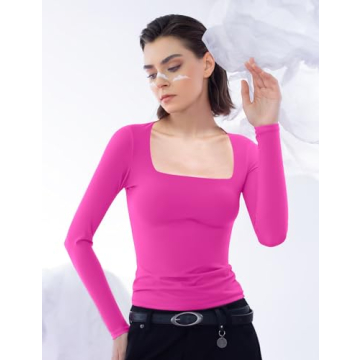 PUMIEY Long Sleeve Shirts for Women Chic Basic Tee Blush
