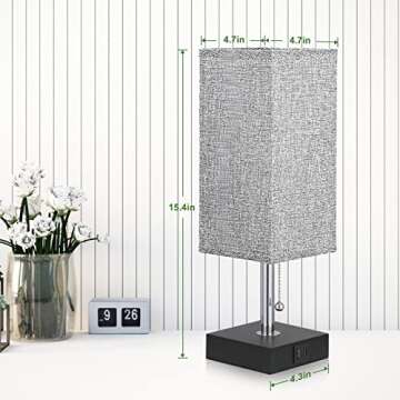 aooshine Bedside Lamps for Bedrooms Set of 2 - Table Lamps for Nightstand with USB Ports, Small Night Stand Light Lamp with Grey Fabric Shade for End Table Living Room Home Office (2 Pack)