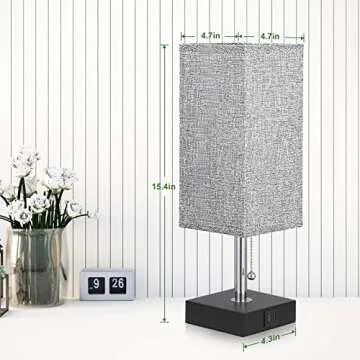 aooshine Bedside Lamps for Bedrooms Set of 2 - Table Lamps for Nightstand with USB Ports, Small Night Stand Light Lamp with Grey Fabric Shade for End Table Living Room Home Office (2 Pack)