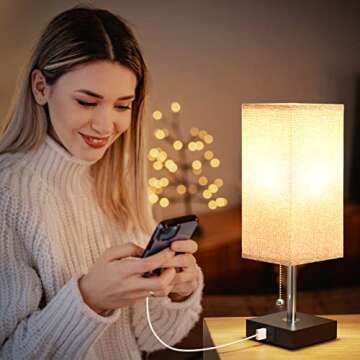 aooshine Bedside Lamps for Bedrooms Set of 2 - Table Lamps for Nightstand with USB Ports, Small Night Stand Light Lamp with Grey Fabric Shade for End Table Living Room Home Office (2 Pack)