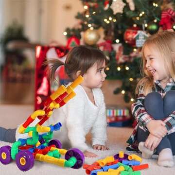 ZOZOPLAY STEM Learning Toy Tubular Pipes & Spouts & Joints 96 Piece Build Bicycle, Tank, Scootie, Mo...