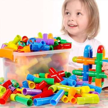 ZOZOPLAY STEM Learning Toy Tubular Pipes & Spouts & Joints 96 Piece Build Bicycle, Tank, Scootie, Moter Skills Endless Designs Educational Building Blocks Set for Kid Ages 3+ Multicolor