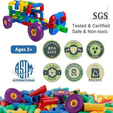 ZOZOPLAY STEM Learning Toy Tubular Pipes & Spouts & Joints 96 Piece Build Bicycle, Tank, Scootie, Moter Skills Endless Designs Educational Building Blocks Set for Kid Ages 3+ Multicolor