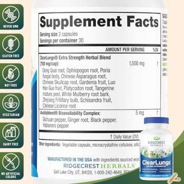 RidgeCrest Herbals ClearLungs Extra Strength, Natural Lung, Nasal Health Formula, Bronchial, Respira...