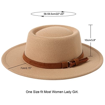 Lanzom Women's Vintage Wide Brim Fedora Hat - Camel