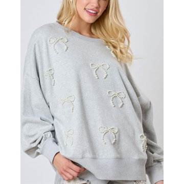 Stylish Y2k Pearl Bow Sweatshirt for Women