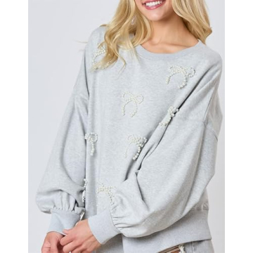 Stylish Y2k Pearl Bow Sweatshirt for Women