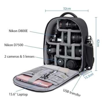 CADeN Professional DSLR Camera Backpack with USB Charging Port and Rain Cover
