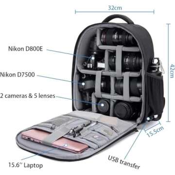 CADeN Camera Backpack with USB Charging and Rain Cover