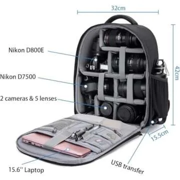 CADeN Camera Backpack with USB Charging and Rain Cover