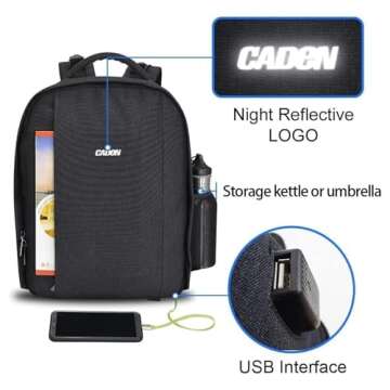 CADeN Camera Backpack with USB Charging and Rain Cover