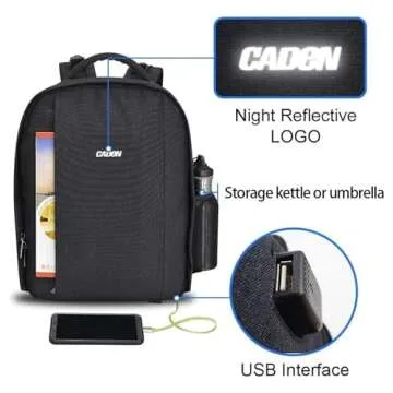 CADeN Camera Backpack with USB Charging and Rain Cover