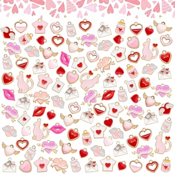 Noverlife 96PCS Valentine's Day Heart Charms for Jewelry Making
