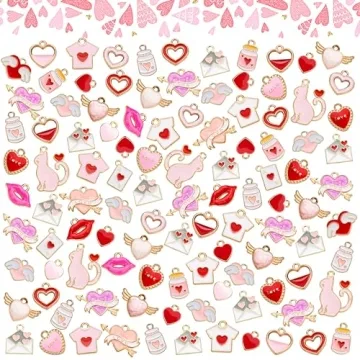 Noverlife 96PCS Valentine's Day Heart Charms for Jewelry Making