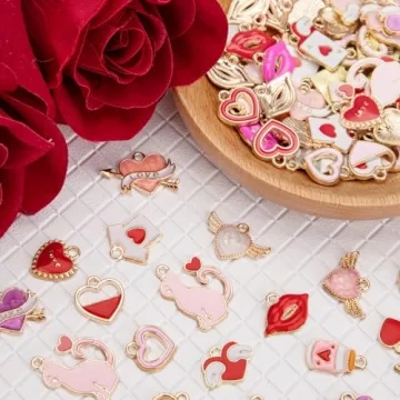 Noverlife 96PCS Valentine's Day Heart Charms for Jewelry Making