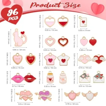 Noverlife 96PCS Valentine's Day Heart Charms for Jewelry Making