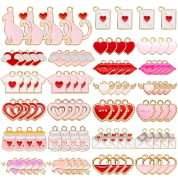 Noverlife 96PCS Valentine's Day Heart Charms for Jewelry Making