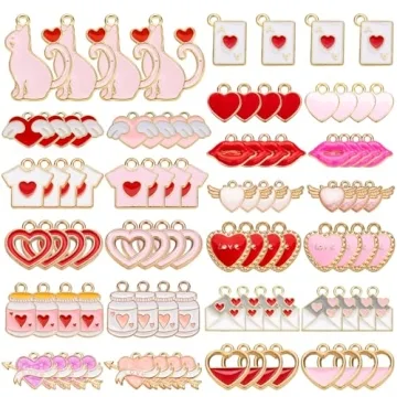 Noverlife 96PCS Valentine's Day Heart Charms for Jewelry Making