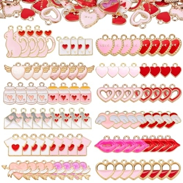 Noverlife 96PCS Valentine's Day Heart Charms for Jewelry Making