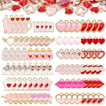 Noverlife 96PCS Valentine's Day Heart Charms for Jewelry Making