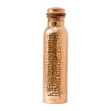 Hammered Copper Water Bottle with Lid - Antique Design with Joint and Leak Proof for Health Benefits...