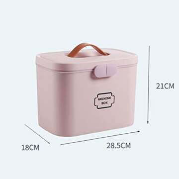 Yardwe Plastic First Aid Storage Box, Container Bin with Removable Tray and Handle, Family Emergency Medicine Kit Storage Organize, Pink