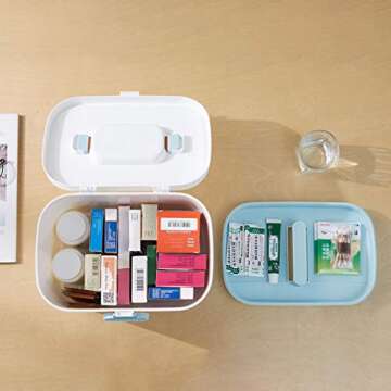 Yardwe Plastic First Aid Storage Box, Container Bin with Removable Tray and Handle, Family Emergency Medicine Kit Storage Organize, Pink