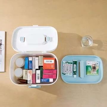 Yardwe Plastic First Aid Storage Box, Container Bin with Removable Tray and Handle, Family Emergency Medicine Kit Storage Organize, Pink