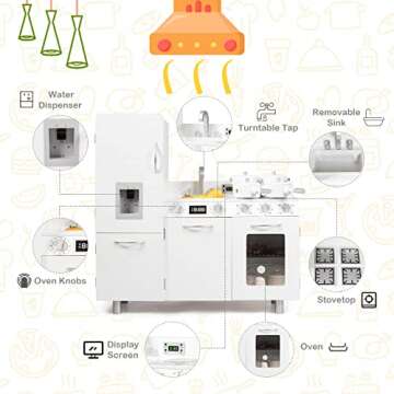 HONEY JOY Kids Kitchen Playset, Wooden Little Chef Pretend Play Kitchen Set w/Cookware Utensils, Sink, Water Dispenser, Large Storage Cabinet, Pretend Play Kitchen for Toddlers, Gift for Boys Girls 3+