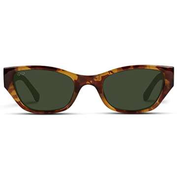 WearMe Pro - Thick Rectangular Trendy Women Sunglasses (Tortoise Frame/Smoke Green Lens)