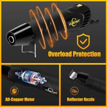 Mini Heat Gun, CUBEWAY 350W 662°F Tiny Hot Air Gun Kit with 6.56ft Long Cable, Reflector Nozzle and Heat Shrink Tubing for Wire Connectors, Embossing Small Heat Gun for Epoxy Resin Vinyl Craft