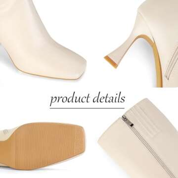 Dsevht Black Leather Knee High Boots for Women Stiletto Kitten Heeled Sexy Tall Boots Square Toe and...