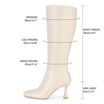 Dsevht Black Leather Knee High Boots for Women Stiletto Kitten Heeled Sexy Tall Boots Square Toe and Side Zipper Design Fashion Dress Boots