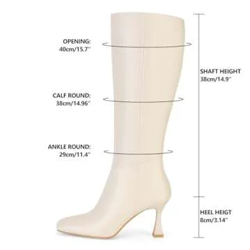 Dsevht Black Leather Knee High Boots for Women Stiletto Kitten Heeled Sexy Tall Boots Square Toe and Side Zipper Design Fashion Dress Boots