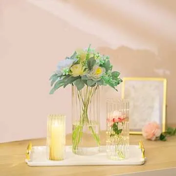 Hewory Set of 18 Ribbed Glass Vases for Centerpieces