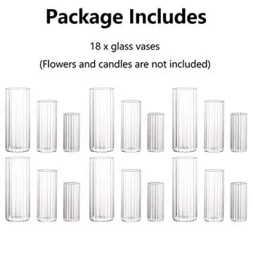 Hewory Set of 18 Ribbed Glass Vases for Centerpieces