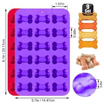 Set of 9-4 Silicone Molds Puppy Dog Paw and Bone，Silicone Dog Treat Molds and 5 Stainless Steel Bo...