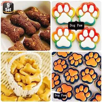 Set of 9-4 Silicone Molds Puppy Dog Paw and Bone，Silicone Dog Treat Molds and 5 Stainless Steel Bone Cookie Cutter，for Chocolate, Candy, Jelly, Dog Treats - Purple,Red,Pink,Blue
