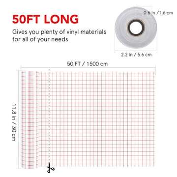 STOBOK Transfer Tape for Vinyl- 12" x 50 FT W/Red Alignment Grid Application Clear Vinyl Transfer Tape Roll, Adhesive Vinyl for Decals, Signs, Windows, Stickers