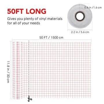 STOBOK Transfer Tape for Vinyl- 12" x 50 FT W/Red Alignment Grid Application Clear Vinyl Transfer Tape Roll, Adhesive Vinyl for Decals, Signs, Windows, Stickers
