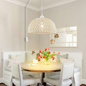 Plug in Pendant Light Rattan Hanging Lamp with 15 Ft Hemp Rope Cord, Hanging Lights with Plug in Cor...