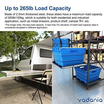 VADANIA 32" Heavy Duty Drawer Slide with Durable Lock, 264lb Capacity, Side Mount