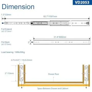 VADANIA 32" Heavy Duty Drawer Slide with Lock & Side Mount