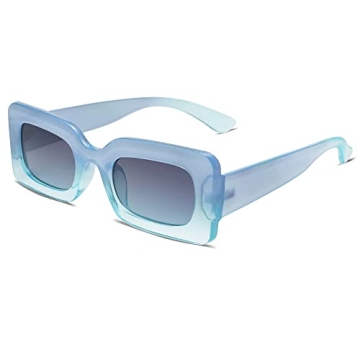 SOJOS Retro 90s Nude Rectangle Sunglasses Womens Mens Trendy Chunky Glasses Gradient Blue Frame Blue Lens